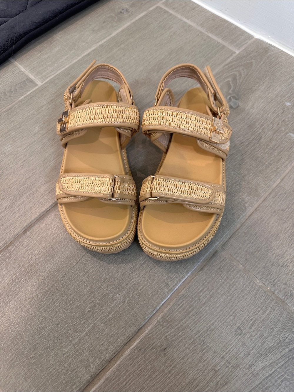 Women’s Adjustable Tan Sandals with Woven Straps